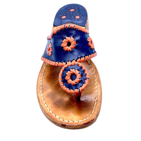 Jack Rogers Navajo Rattan Open Toe Slide On Sandals Midnight Blue Red 6 Leather - Picture 3 of 10